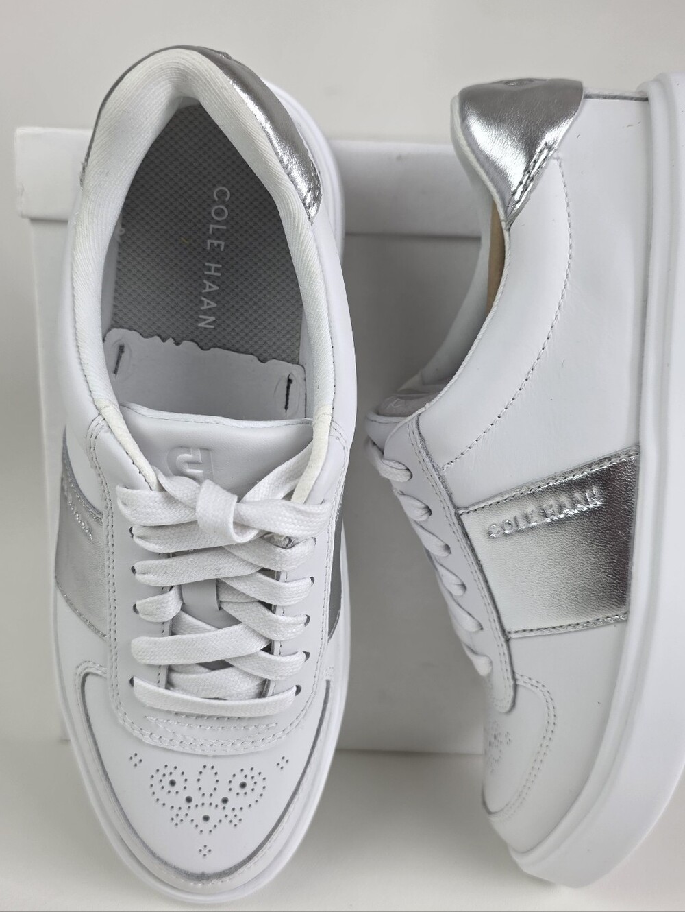 Cole Haan Women's White Sneakers with Silver Accent!